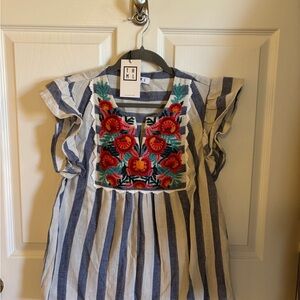 THML Women's Striped top with Floral Embroidery